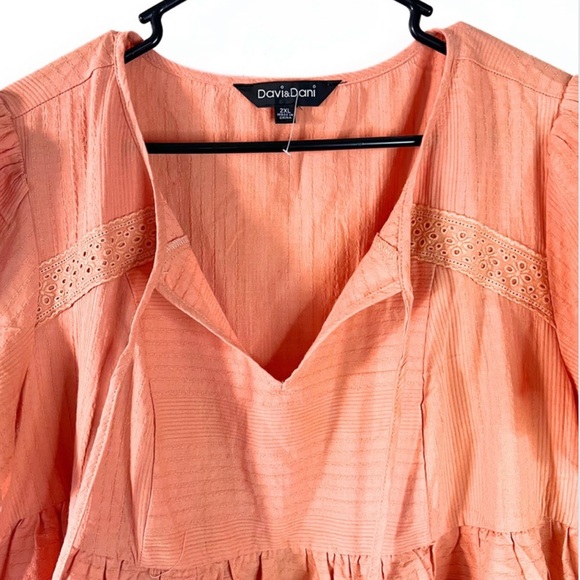 Oversized Baby Doll Coral Short Sleeve Tiered Top Size 2X - Picture 3 of 9